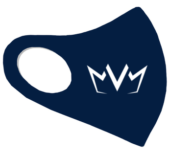 View of the navy blue MVM FaceMask Lite with the MVM Crown logo.