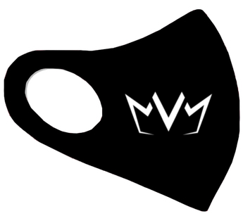 View of the black MVM FaceMask Lite with the MVM Crown logo.