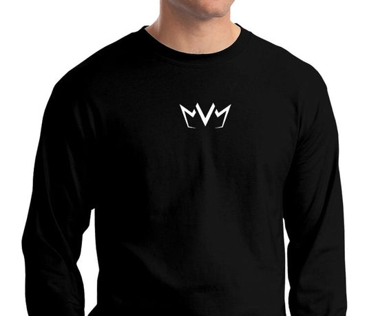 Frontside view of the MVM Long Sleeve Tee with the MVM Crown logo in the center of the chest.