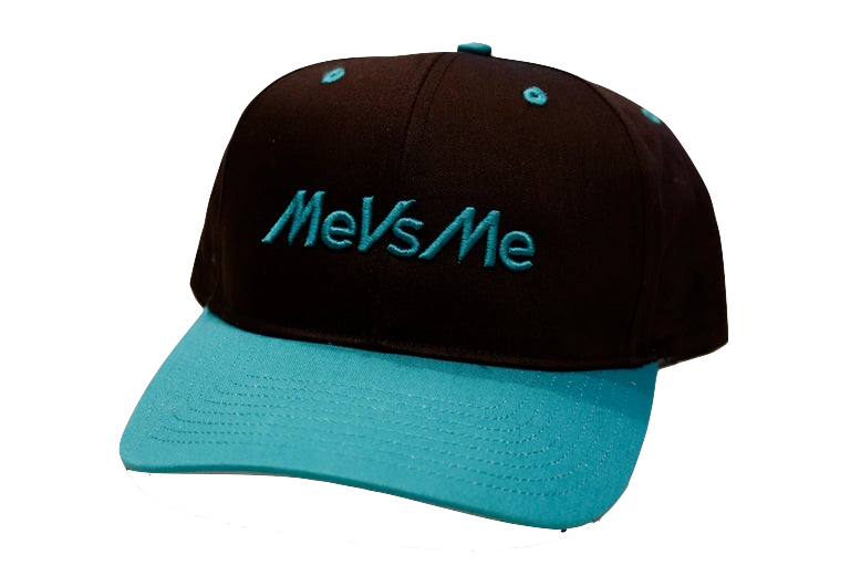 Black and blue teal MeVsMe Snapback with MeVsMe embroidered on the front.