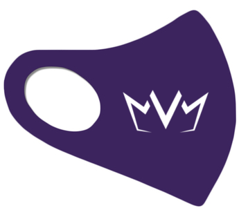 View of the purple MVM FaceMask Lite with the MVM Crown logo
