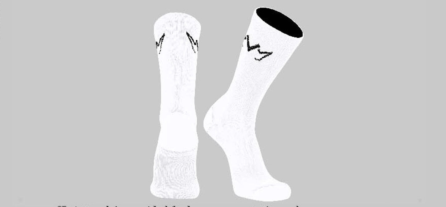 The white MVM Training Crew Socks with the MVM Crown on both side of the sock.